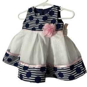 Bonnie Baby 0/3 Months Navy Blue, White, Pink Dress